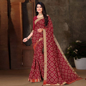 Maroon Festive Wear Woven With Embellished Vichitra Silk Saree