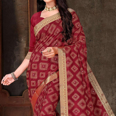Maroon Festive Wear Woven With Embellished Vichitra Silk Saree