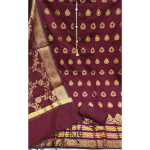 Maroon Festive Wear Woven Work with Tassels Banarasi Jacquard Dress Material
