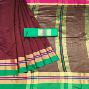 Maroon Festive Wear Zari Border Cotton Blend Saree