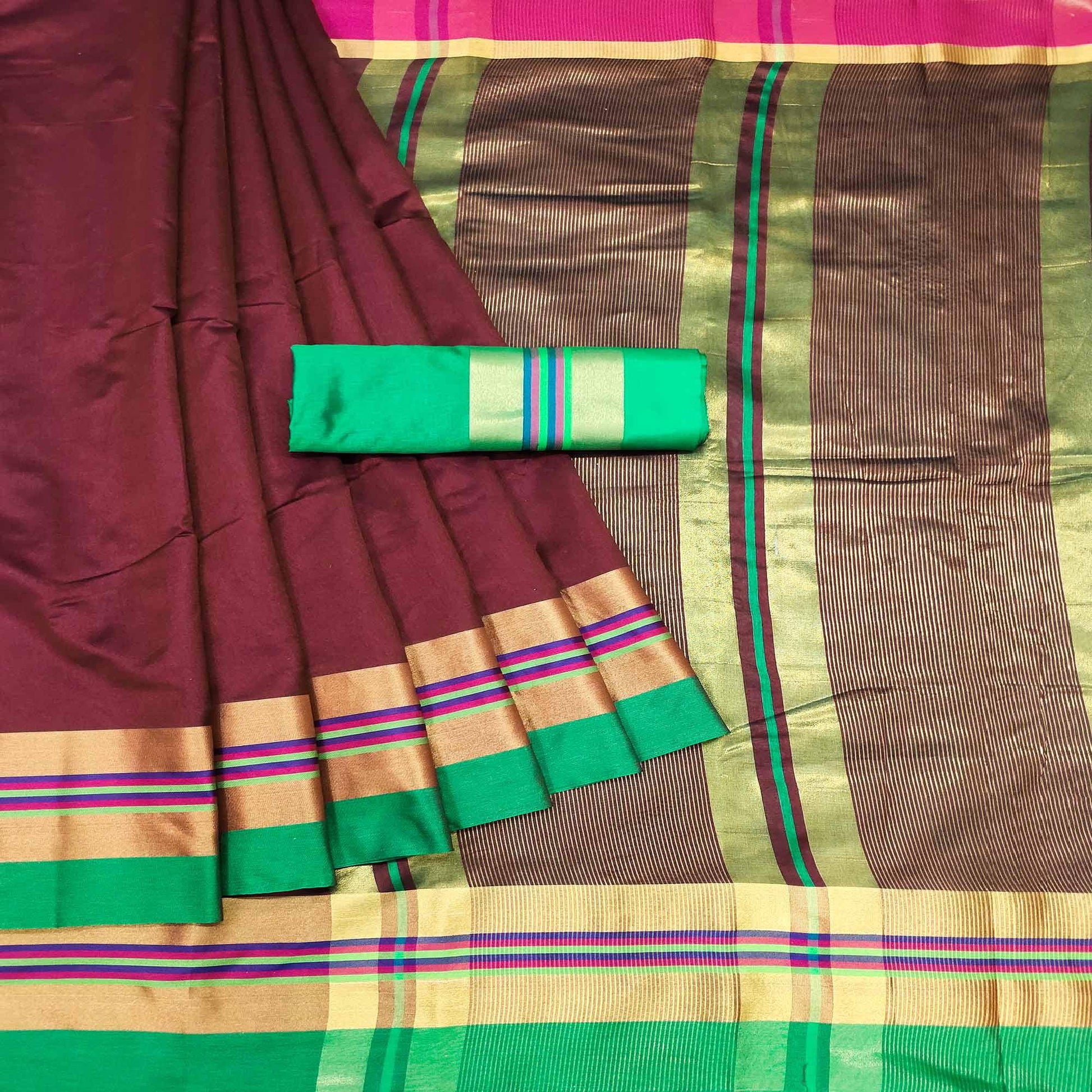 Maroon Festive Wear Zari Border Cotton Blend Saree