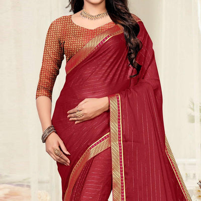 Maroon Festive Wear Zari Chiffon Saree