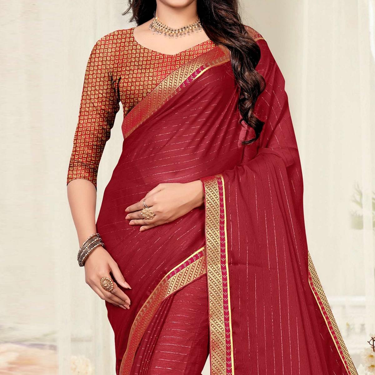 Maroon Festive Wear Zari Chiffon Saree
