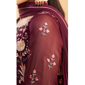 Maroon Floral Embroiderd Georgette Salwar Suit