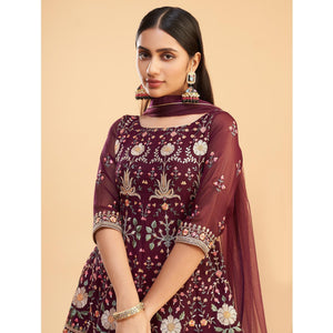 Maroon Floral Embroiderd Georgette Salwar Suit
