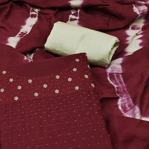 Maroon Floral Embroidered Cotton Silk Dress Material