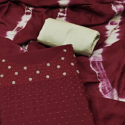Maroon Floral Embroidered Cotton Silk Dress Material