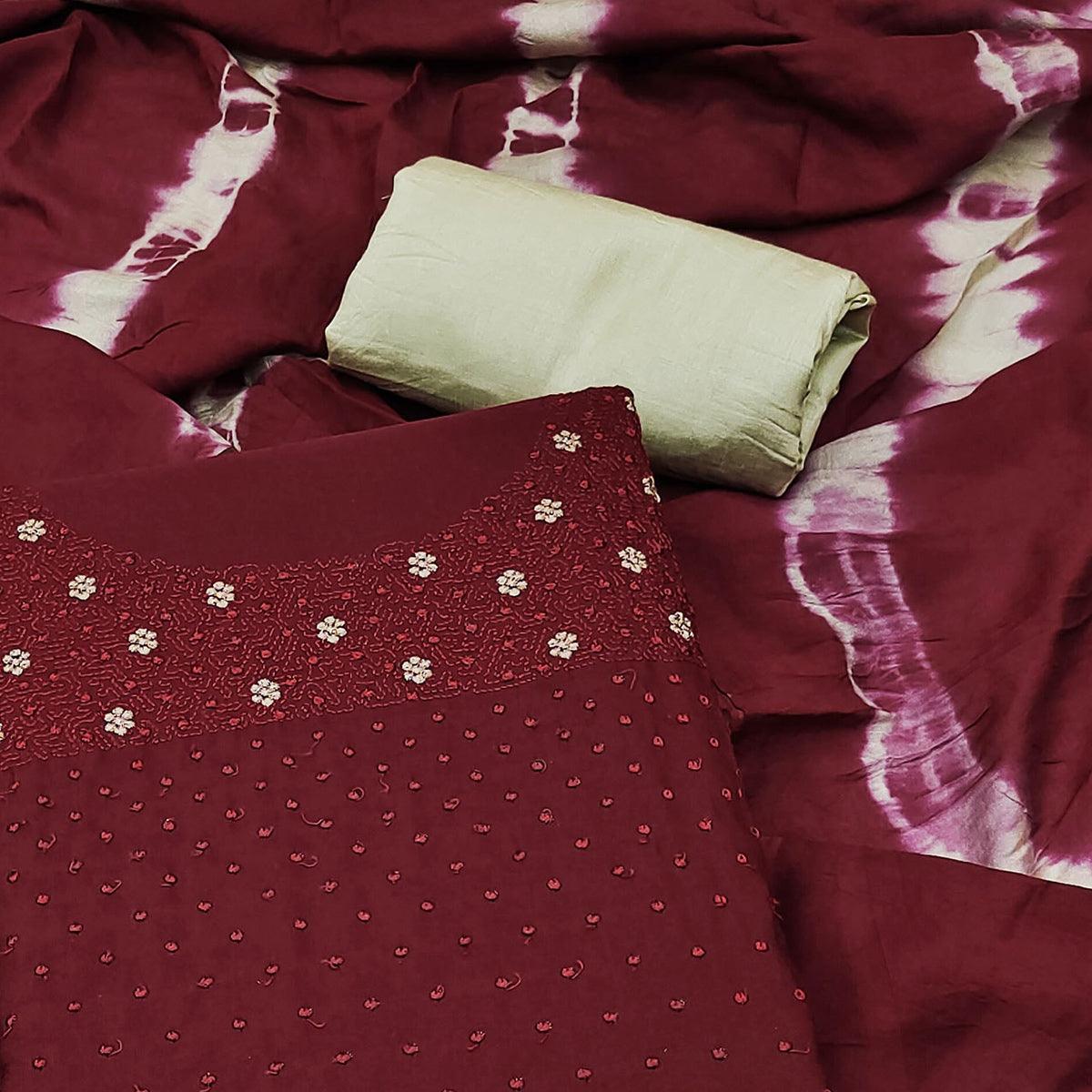 Maroon Floral Embroidered Cotton Silk Dress Material