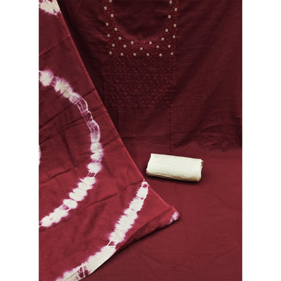 Maroon Floral Embroidered Cotton Silk Dress Material