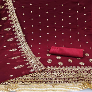 Maroon Floral Embroidered Georgette Dress Material