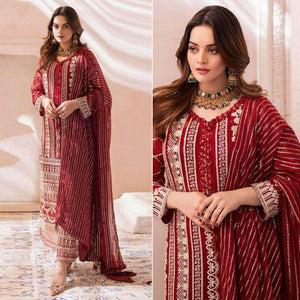 Maroon Floral Embroidered Georgette Pakistani Suit
