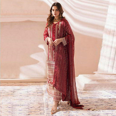 Maroon Floral Embroidered Georgette Pakistani Suit