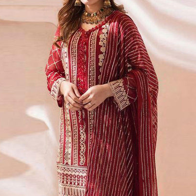 Maroon Floral Embroidered Georgette Pakistani Suit