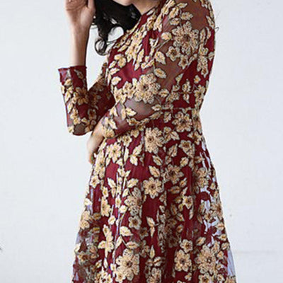 Maroon Floral Embroidered Net Gown