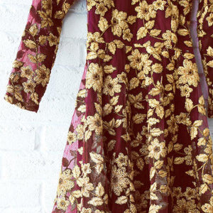 Maroon Floral Embroidered Net Gown