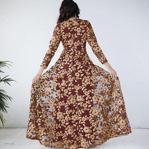 Maroon Floral Embroidered Net Gown