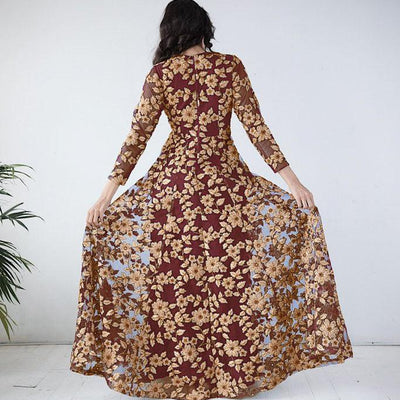Maroon Floral Embroidered Net Gown