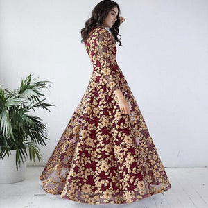 Maroon Floral Embroidered Net Gown