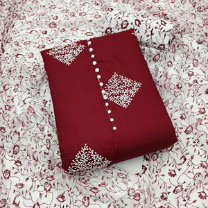 Maroon Floral Embroidered Pure Cotton Dress Material