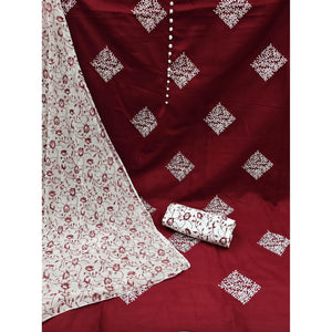 Maroon Floral Embroidered Pure Cotton Dress Material