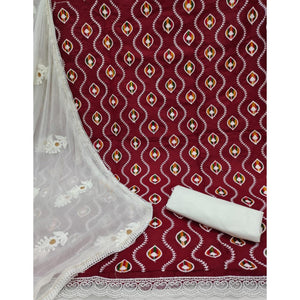 Maroon Floral Embroidered Pure Cotton Dress Material
