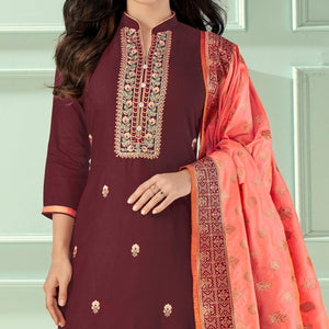 Maroon Floral Embroidered Rayon Partywear Suit