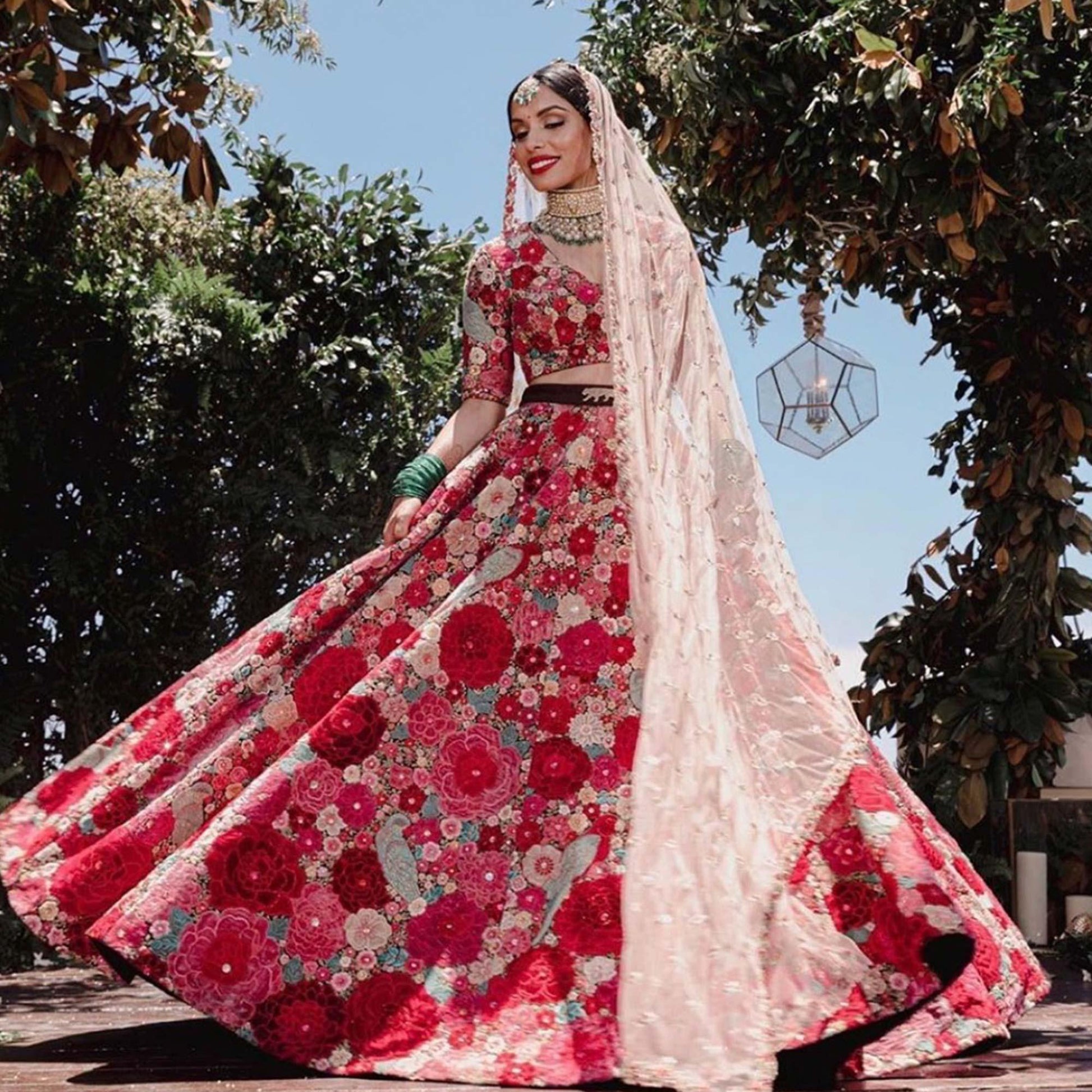 Maroon Floral Embroidered With Embellished Velvet Lehenga Choli