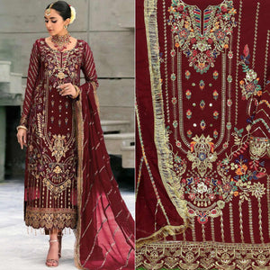 Maroon Floral Embroidered With Sequins Georgette Pakistani Suit