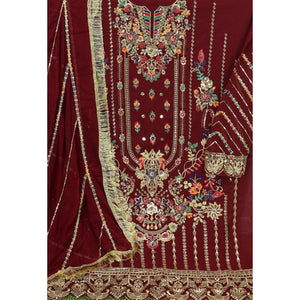 Maroon Floral Embroidered With Sequins Georgette Pakistani Suit