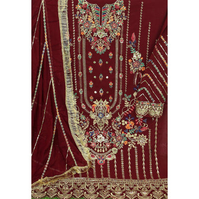 Maroon Floral Embroidered With Sequins Georgette Pakistani Suit