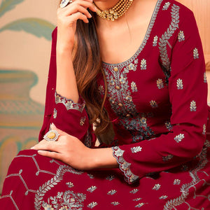 Maroon Floral Embroidery Designer Georgette Partywear Suit