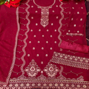 Maroon Floral Embroidery Designer Georgette Partywear Suit
