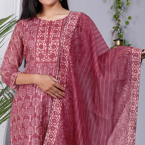 Maroon Floral Printed Chanderi Salwar Suit