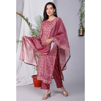 Maroon Floral Printed Chanderi Salwar Suit