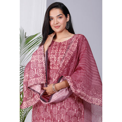 Maroon Floral Printed Chanderi Salwar Suit