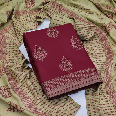 Maroon Floral Printed Cotton Blend Dress Material