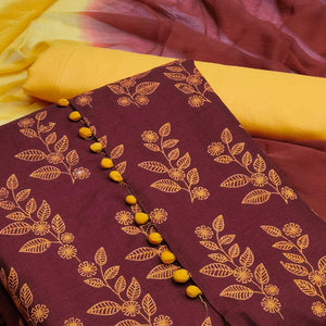 Maroon Floral Printed Cotton Dress Material