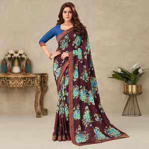 Maroon Floral Printed Crepe Saree