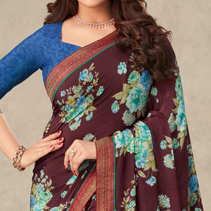 Maroon Floral Printed Crepe Saree