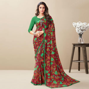 Maroon Floral Printed Georgette Saree