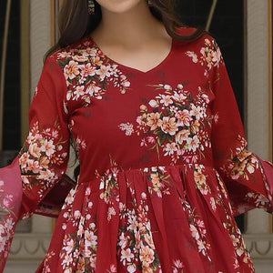 Maroon Floral Printed Georgette Sharara Suit