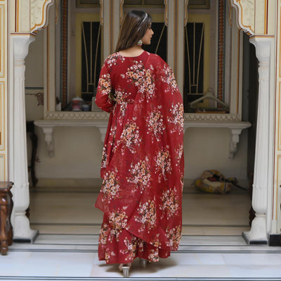 Maroon Floral Printed Georgette Sharara Suit