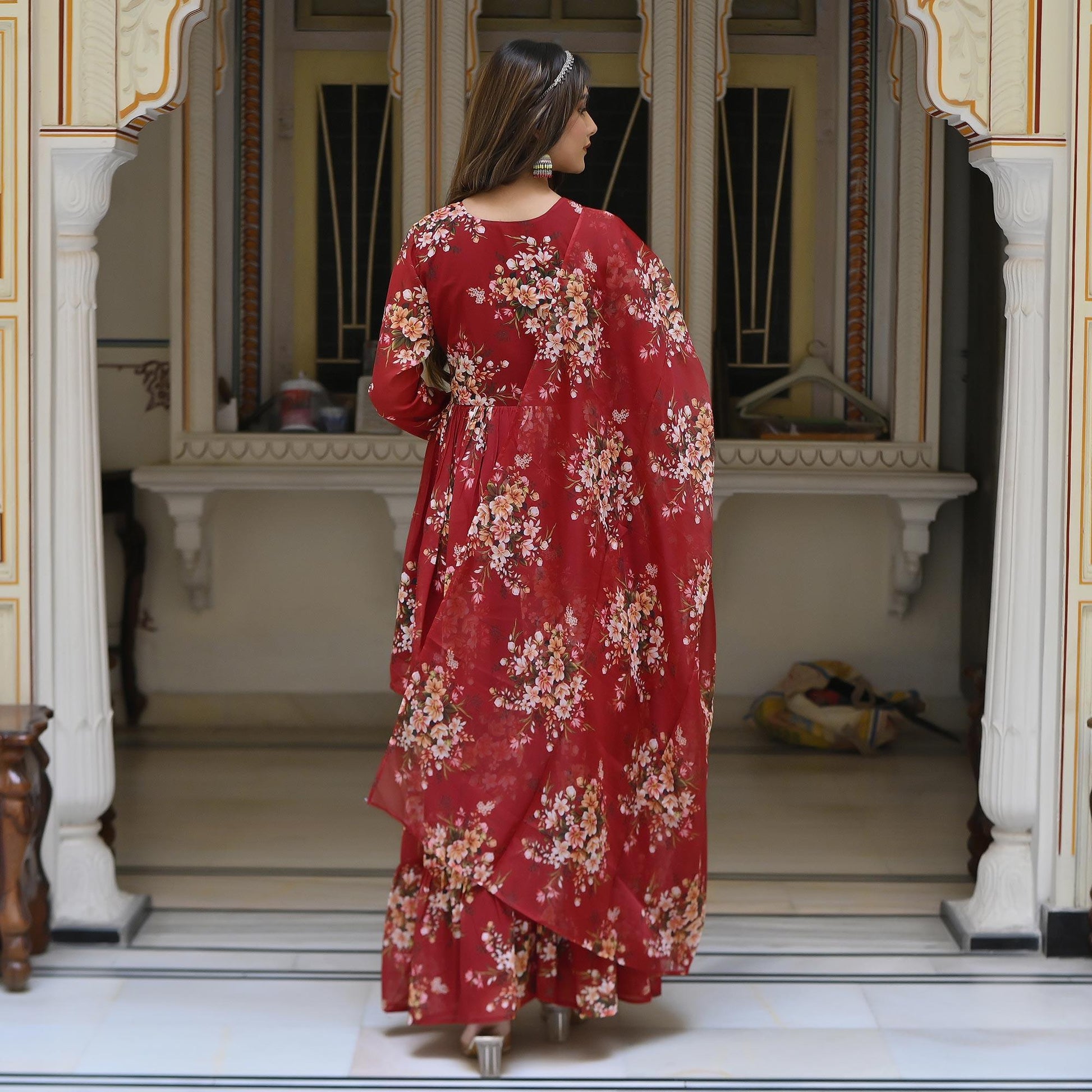 Maroon Floral Printed Georgette Sharara Suit