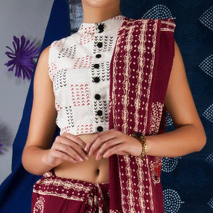 Maroon Floral Printed Linen Saree