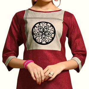 Maroon Floral Printed Pure Cotton Kurti