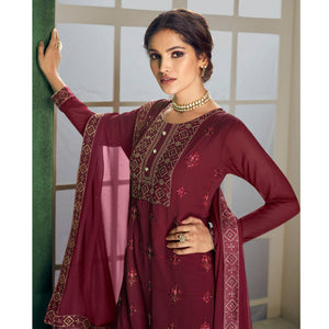 Maroon Floral Sequins Embroidered Georgette Partywear Suit