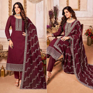 Maroon Floral Sequins Embroidered Georgette Salwar Suit