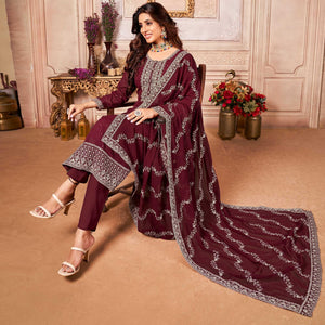 Maroon Floral Sequins Embroidered Georgette Salwar Suit