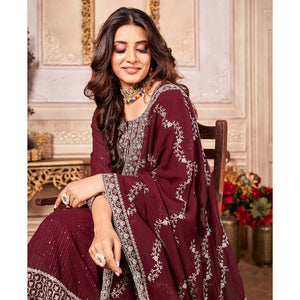 Maroon Floral Sequins Embroidered Georgette Salwar Suit