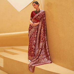 Maroon Floral Woven Art Silk Saree